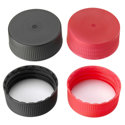 Cap, screw, for HDPE bottle, 40 mm, red, polypropylene, foam