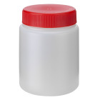 Monsterpot, rond, schroef, 250 ml, HDPE, 63 mm, inclusief deksel rood + inlage, steriel