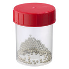 Sample container, specimen, 125 ml, polypropylene, 52 mm, sterile, with glass beads, red cap