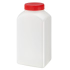 Sample container, square, screw, 1000 ml, HDPE, 63mm, incl. cap red + liner