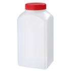 Sample container, square, screw, 1000 ml,HDPE, 63mm, sterile, incl. cap red + LDPE plug